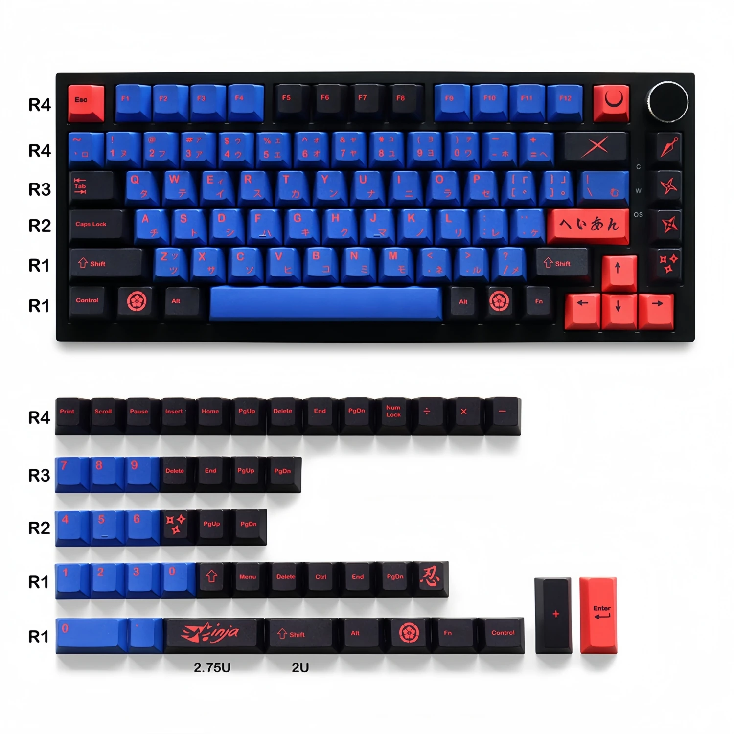 For Japanese Ninja Shinobi Style Keycaps Pbt 129 Keys Japanese Input Cherry Profile Key Cap for Mx Switch Mechanical Keyboard