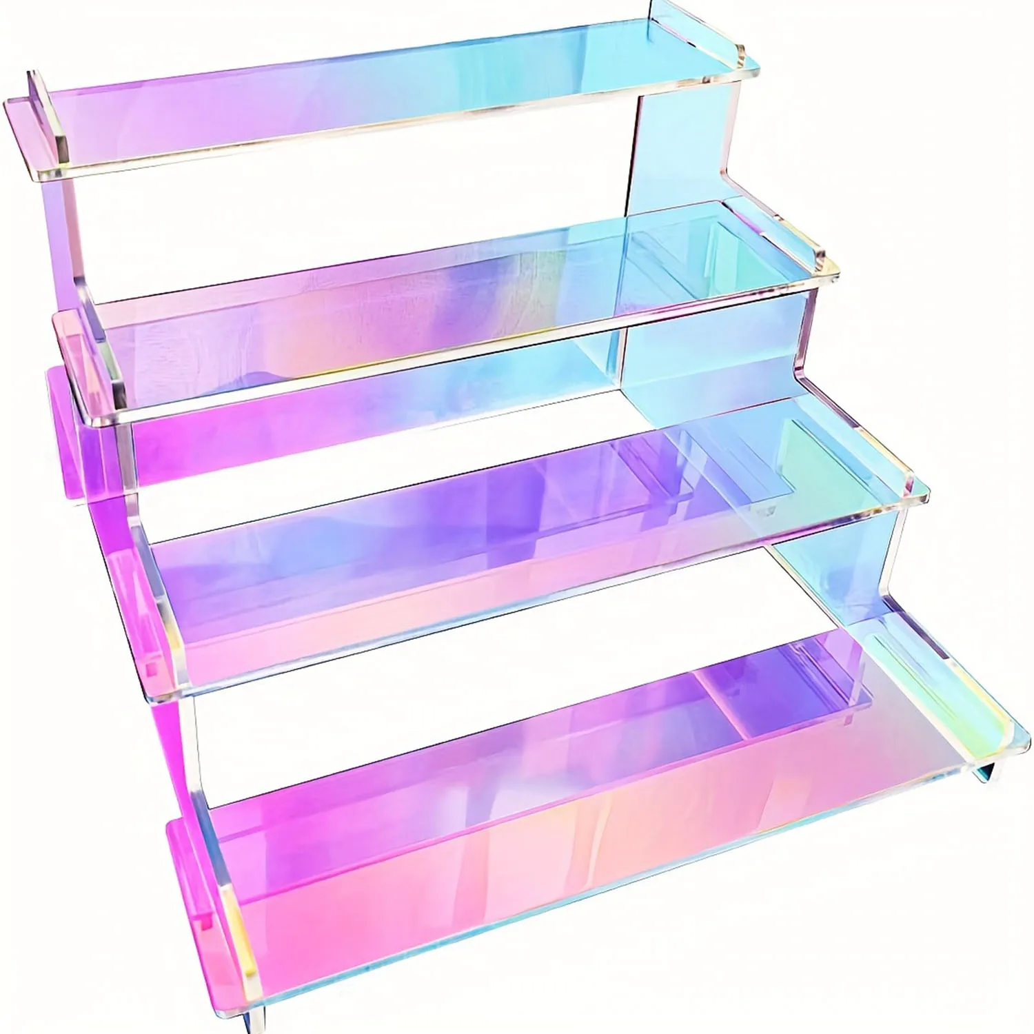 Colorful Transparent Acrylic 4-Layer Ladder Display Shelf Jewelry Cosmetics Perfume Doll Storage Rack Party Cake Dessert Holder