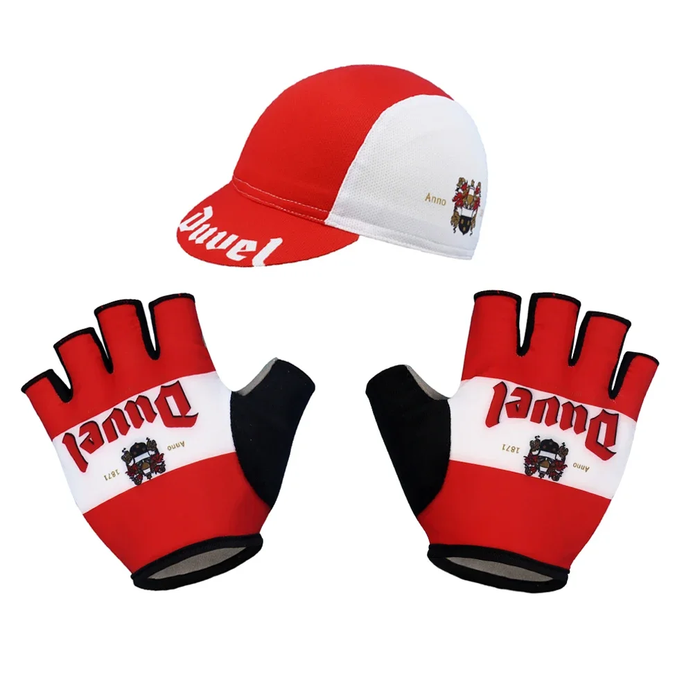 2021 NEW DUVEL Classic Cycling Red Short Gloves Half Finger Anti Slip Gel Pad Outdoor Sports MTB Bike Cap