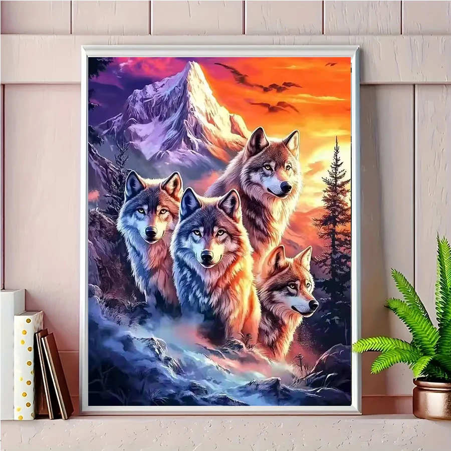 DIY Diamond Embroidery Wolf family Animal Painting Dog Suitable For Beginner Diamond Mosaic Mountain sunset landscape Wall Decor