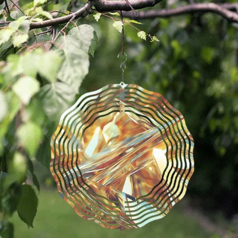 Orange Golden Wind Spinner 360 Degree Rotating Metal Wind Chime for Outdoor Garden Patio Balcony Decor All Season Gift