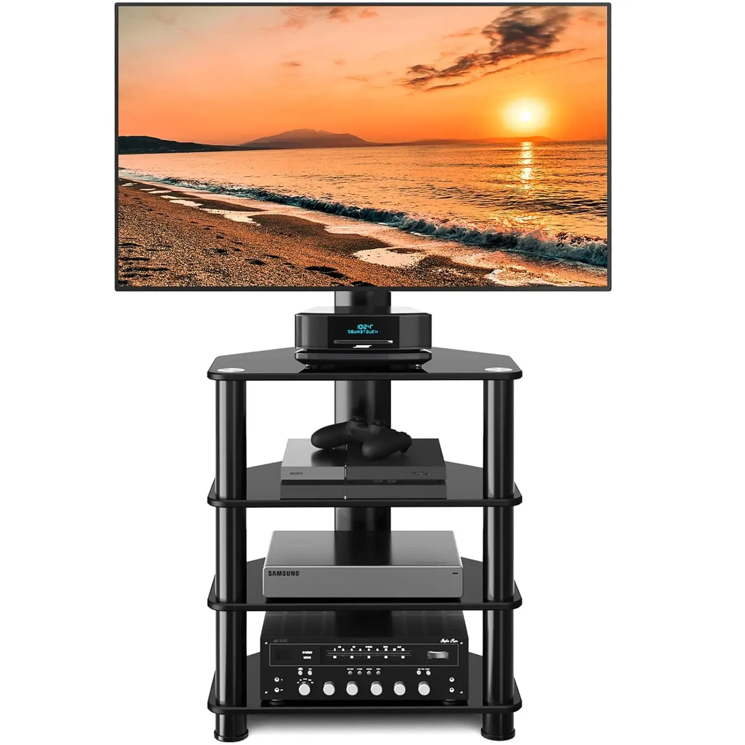 

4-Tier Swivel Media TV Stand Height Adjustable for 32-70 inch LCD LED OLED Flat Curved Screen Floor, Customized