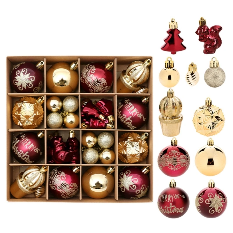 42Pcs Christmas Balls Ornaments Redness Green Golden Christmas Balls Decoration