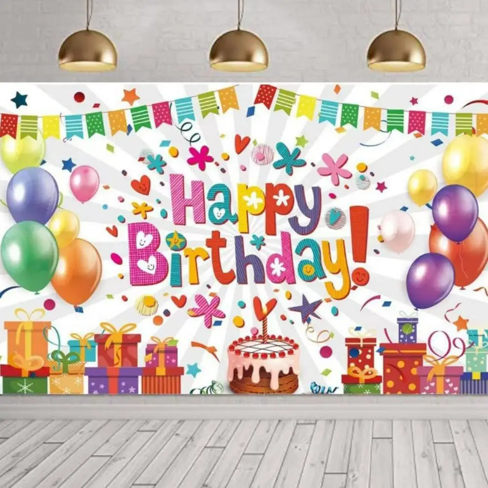 Colorful Balloons Happy Birthday Background Cloth Door Curtain 1st Birthday Party Decoration Kids Child One cake Photo Backdrop