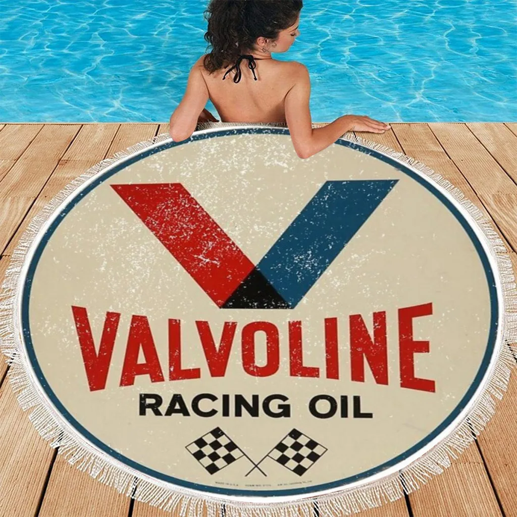 Quick Drying Round Beach Towels Valvoline Racing Sign Oversized 30x60inch Printing Towel Super Absorbent Pool Towel Blanket