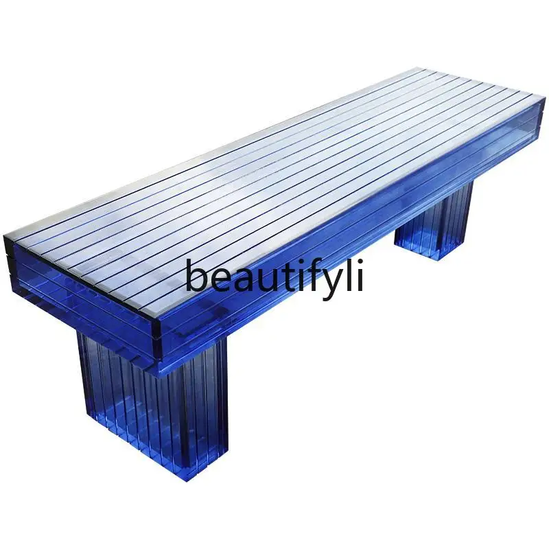 

Acrylic long stool blue tea table low stool shoe changing stool