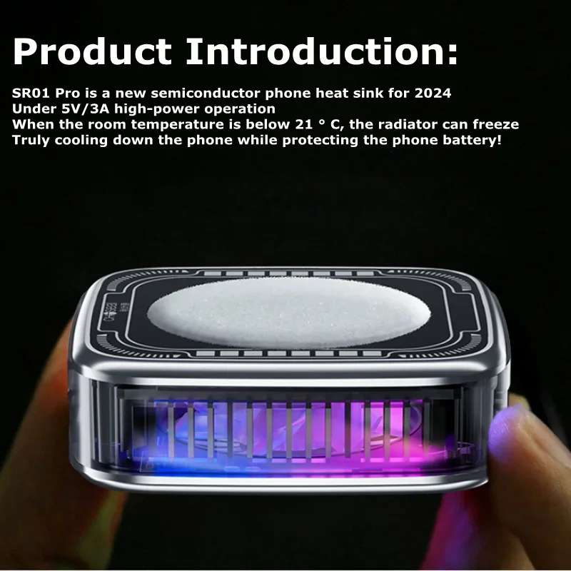 High-Performance Gaming Phone Cooler, Semiconductor with Ice Generation, Magnetic & Clip-On Design with RGB Lighting Effects