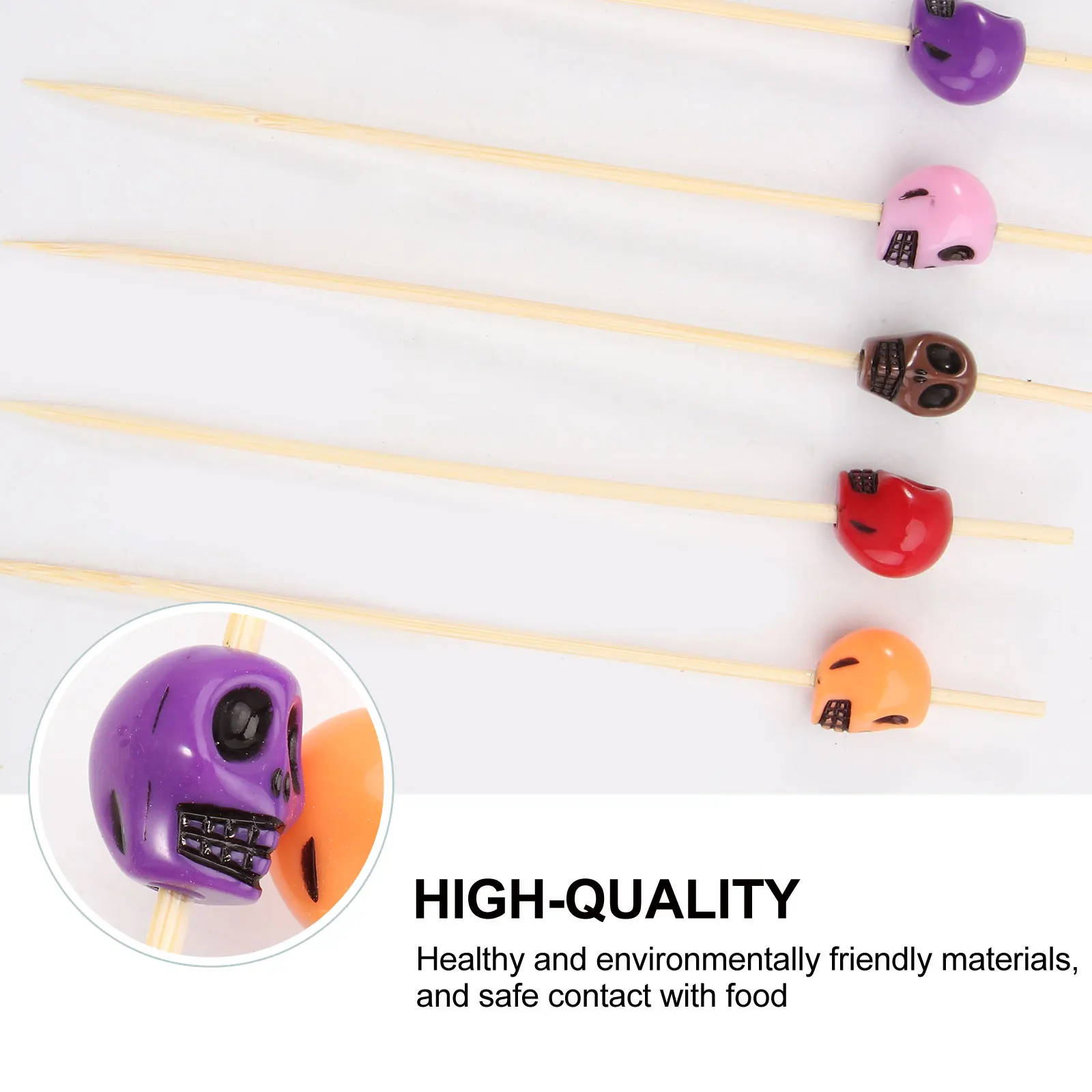 

100Pcs Skull Head Bamboo Fruit Picks Bright Tableware Cocktail Food Fork Dessert Cake Decoration Sticks