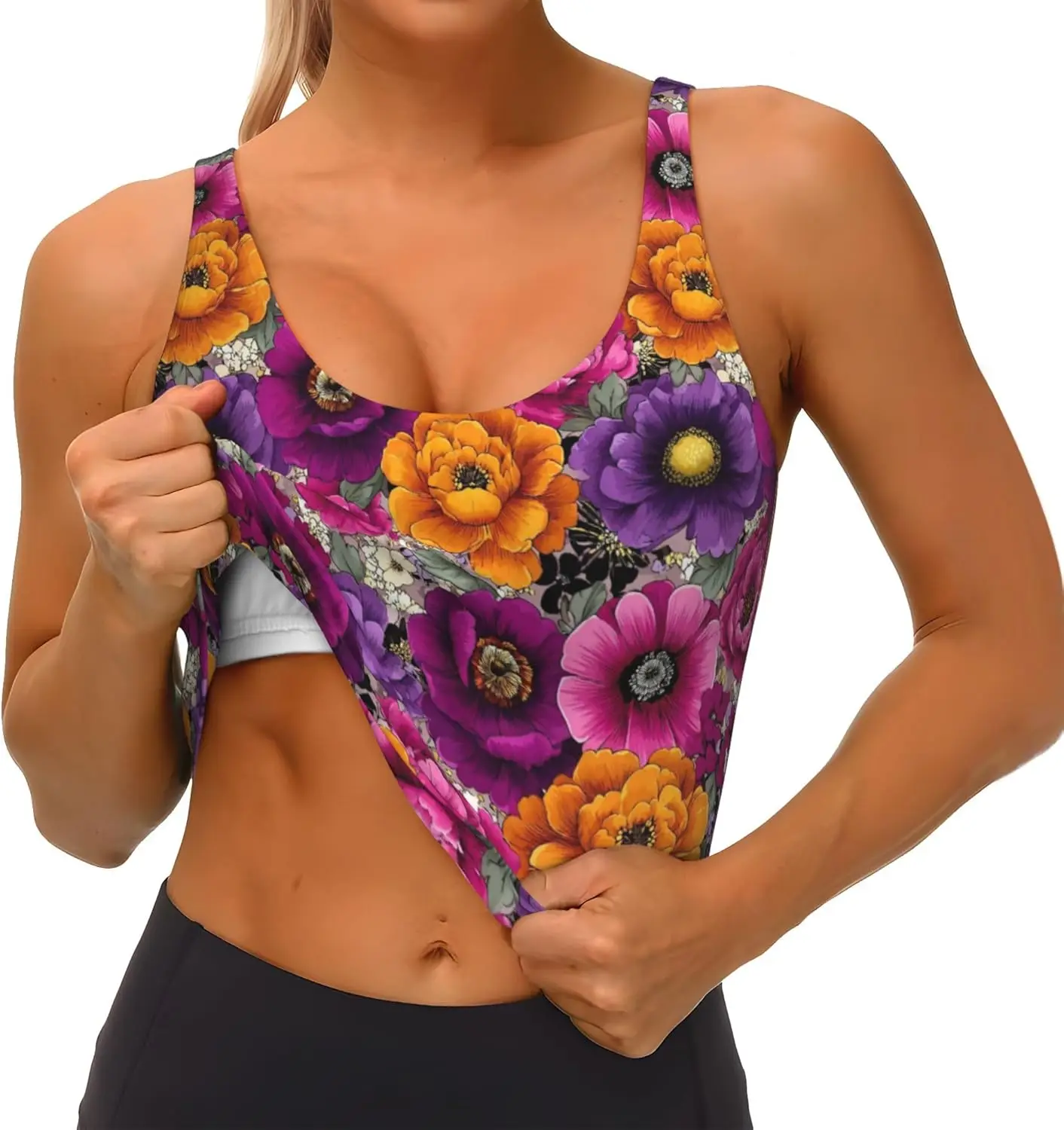 Retro Florals Purple 4 Pattern Womens Sports Bras Yoga Workout Crop Top with Removable Pads