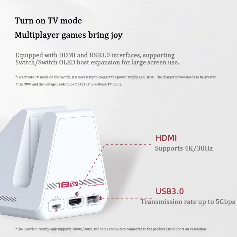 Dock di ricarica mocapad per controller Switch Pro con modalità TV uscita HDMI 4K e accessori di gioco di ricarica PD3.0 da 100W