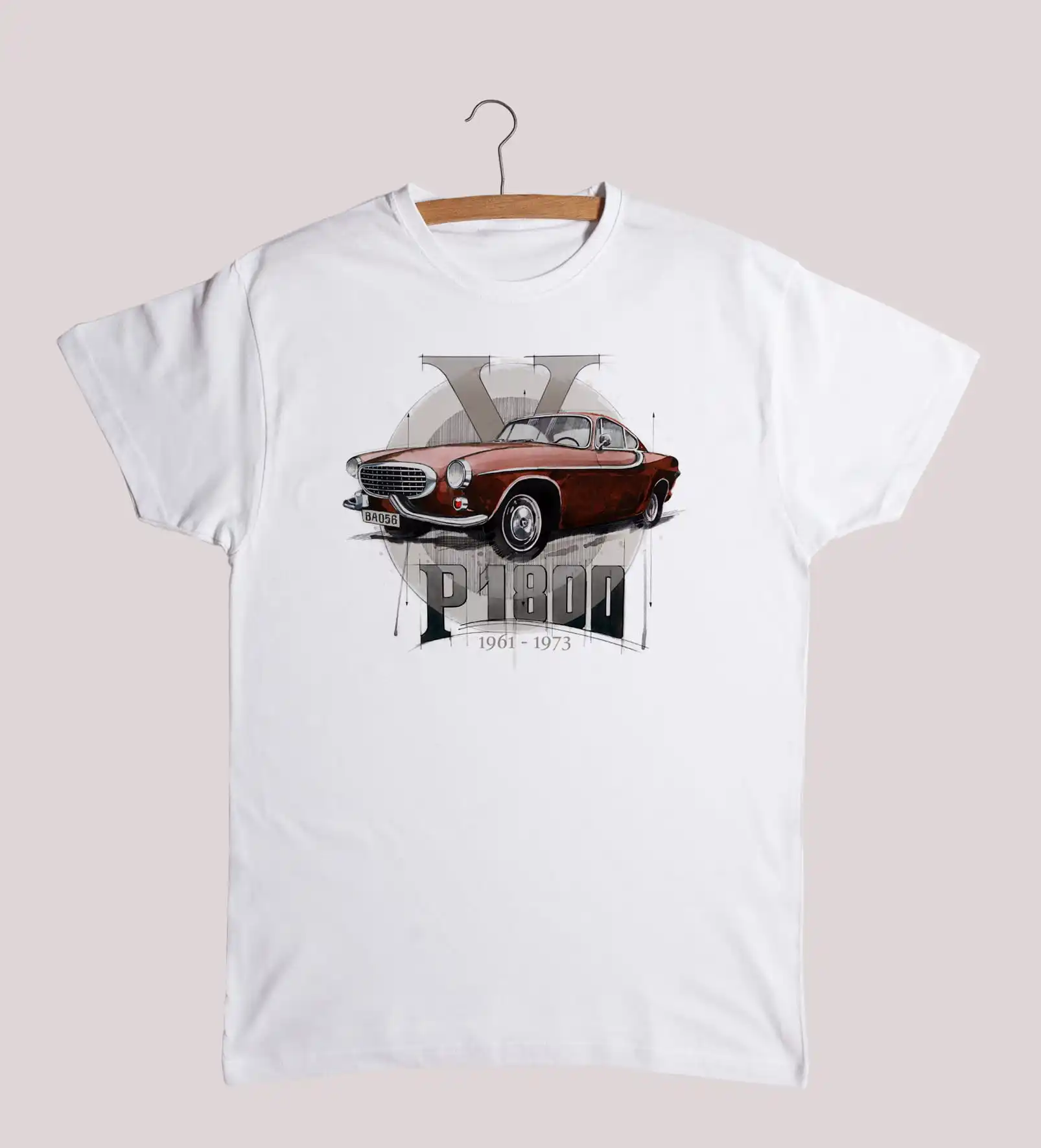 Vintage P1800 Classic Sports Car T-Shirt. Summer Cotton Short Sleeve O-Neck Mens T Shirt New S-3XL