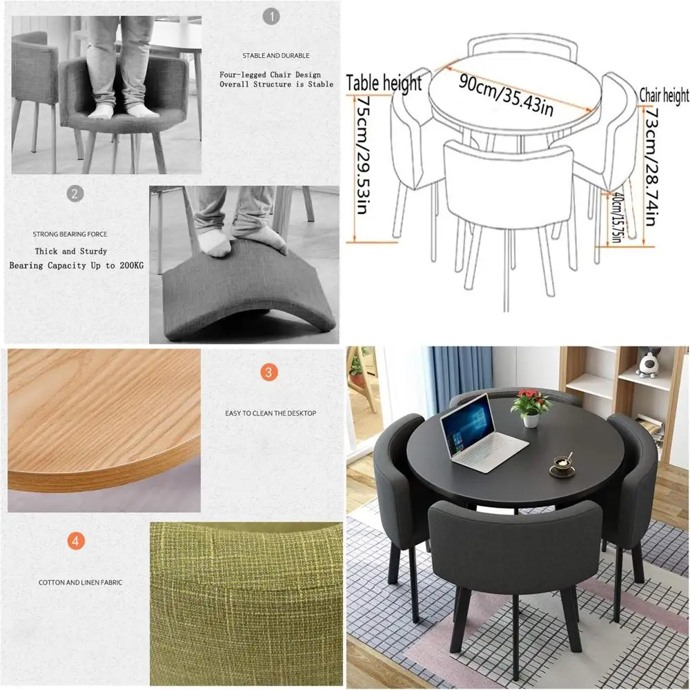 

Компактный круглый стол для переговоров с 4 стульями, черная ткань, идеально подходит для небольших конференц-залов