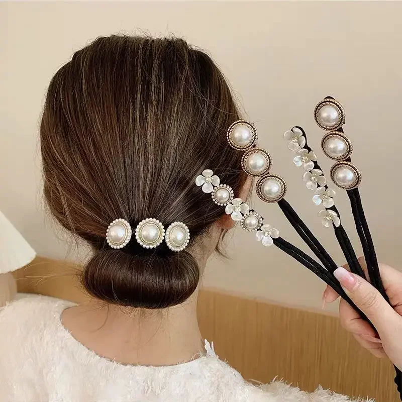 Elegant Imitation Pearls Hair Seamless Bun Natural Synthetic Hair Ring Fluffy Decoration Women Girls Hair Tie Braiding Styling