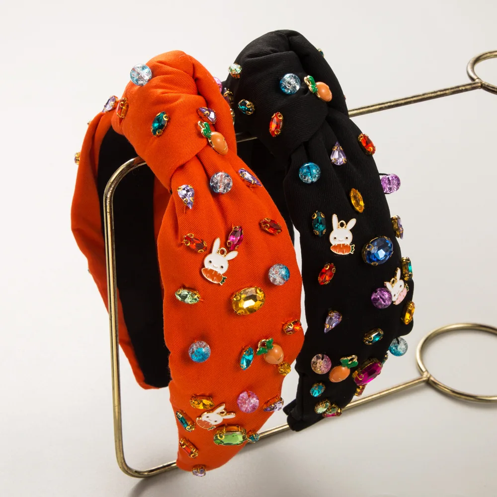 

Heming Easter headband fashion rhinestone crystal headband cute cartoon rabbit decoration hand-sewn hair accessories