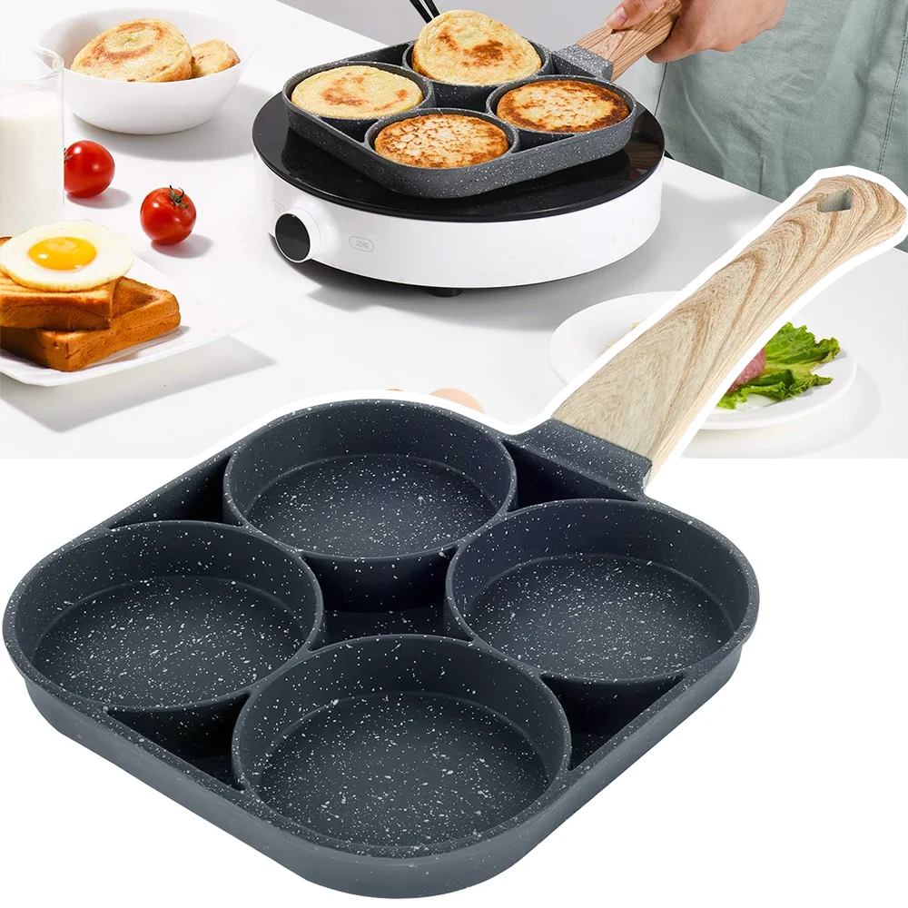 4 حفرة مقلاة غير عصا فطيرة البيض مقلاة الإفطار برغر البيض فطيرة صانع الحجر الطبي أربعة حفرة عجة عموم
