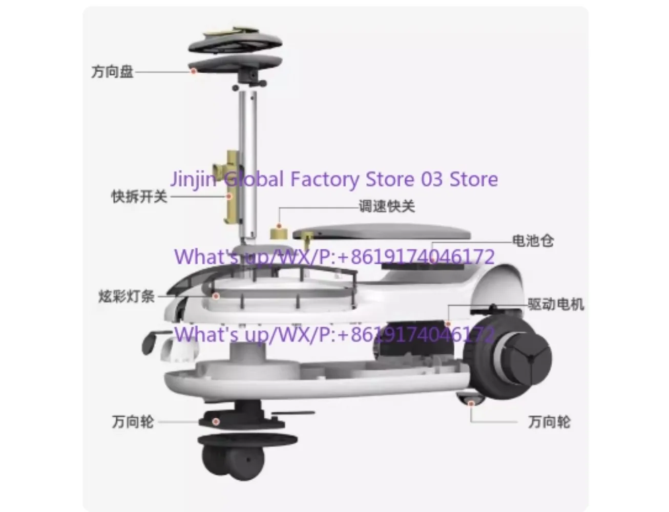 Accessories  Electric power twisting car Removable lithium battery Anti-rollover three-wheel yo-yo car Kart  Accessories
