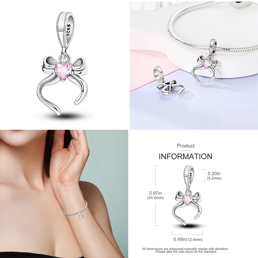 925 Sterling Silver Bow Oil Painting Pendant Charms Beads Fit Original 925 Bracelets DIY Birthday Jewelry Gifts For Women Party