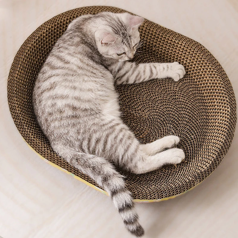 Oval Cat Nest Scratching Board Protect Furniture Grinding Claw Toys Corrugated Paper Wear-resistant Cat Nest Cat Accessories