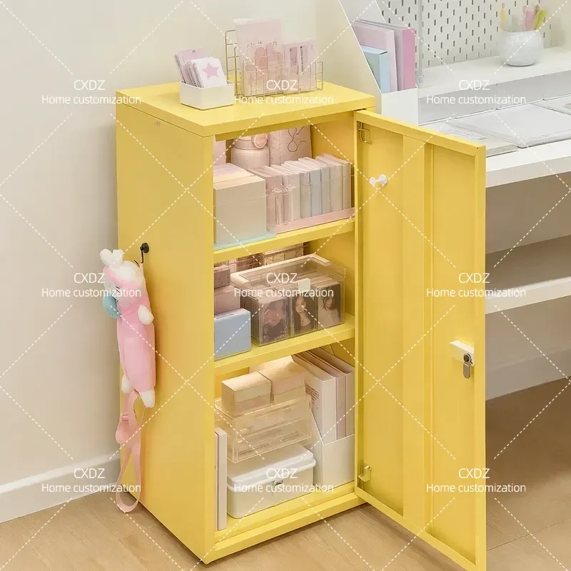 Wrought Iron Storage Cabinet Cream Style Bedroom Bedside Table Floor to Ceiling Locker Household Organizer Macaron Color