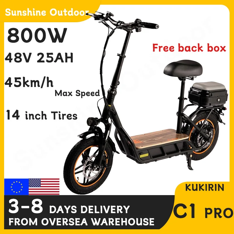 Kukirin C1 Pro Elektrische Scooter Met Back Box 14*2.5 Inch Off-Road Luchtbanden 500W Motor 45 Km/h Max Snelheid 48V 25ah Batterij