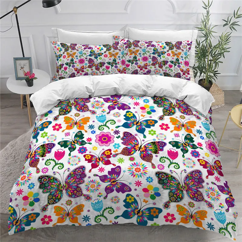 

Colorful Butterfly And Floral Duvet Cover Set King Size Butterflies Theme Bedding Set For Kids Girls Comforter Cover Pillowcases