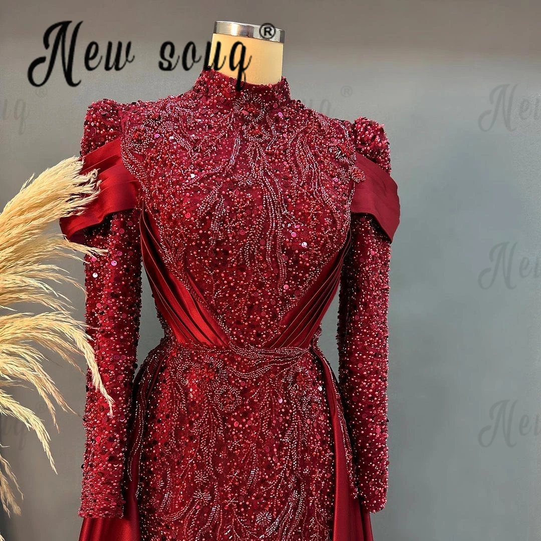 Middle East Women Engagement Dress Plus Size Custom Made Burgundy Beading Luxury Evening Dress Women Wedding Party Gowns Arabic