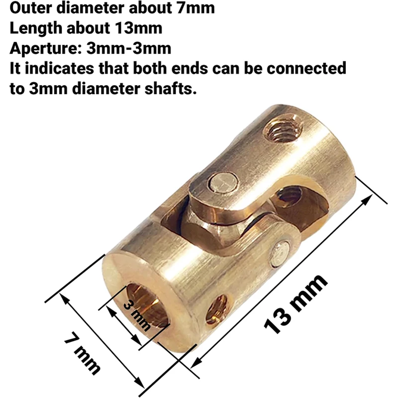 1/2/5/10pcs 3mm-3mm D7xL13 Mini Coupling Brass Universal Joint Boat Car Shaft Coupler Motor Connector Brass Cardan Joint