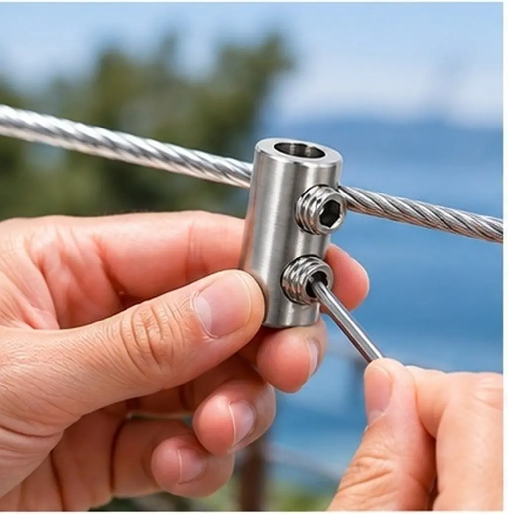 20Pcs Double Hole Wire Rope Clamp Stainless Steel 2Mm Wire Locking Clip Vertical Deck Railing Clothesline Cable Clip for Hanging