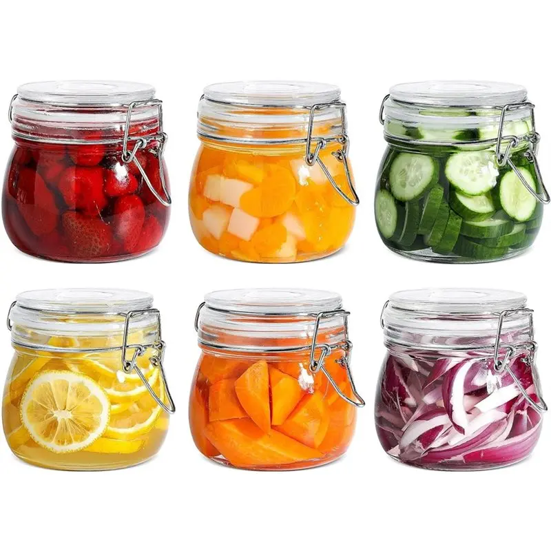 

【OFF-SHELF】Контейнер для хранения продуктов, 17 унций, герметичные стеклянные банки с крышками, набор из 6 застежек для кухонного консервирования, нанесения для маринования
