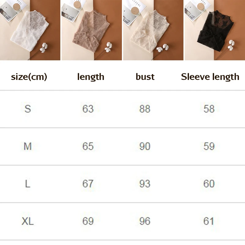 S-XL New Women Floral Lace Shirt Spring Autumn Long Sleeve Sexy Mesh Bottoming Shirts Mock Neck Blouse T-Shirt Pullover Top