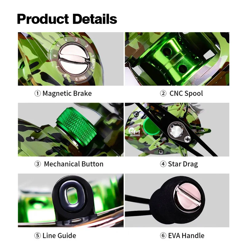 بكرة صيد السمك 181BB مع نظام فرامل مغناطيسي ونسبة تروس 7.2:1 - اليد اليسرى واليمنى