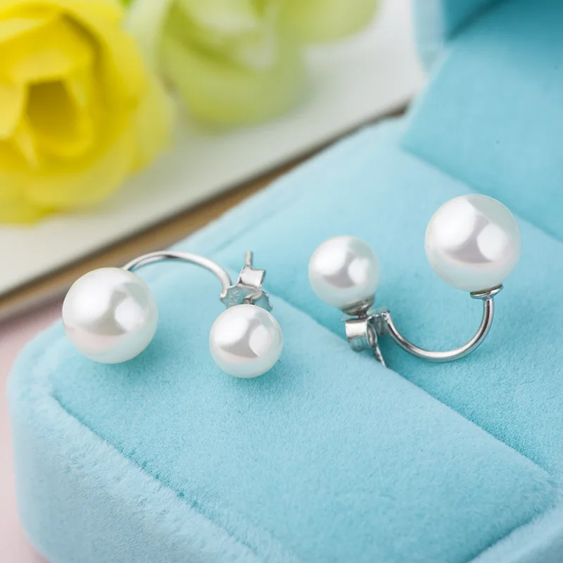 Solid 925 Sterling Silver Woman\'s New Jewelry Fashion U Shape Pearl Stud Earrings FQL23706