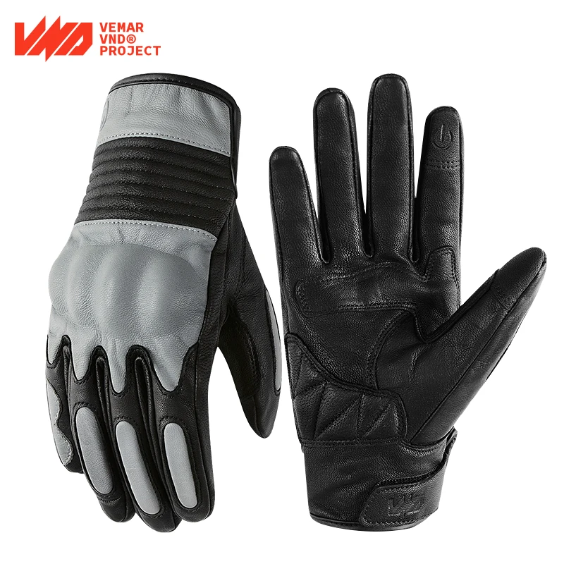 

VND Motorbike Retro Leather Riding Gloves Two Finger Touch Screen TPR Shell Anti Drop Motorcycle Gloves