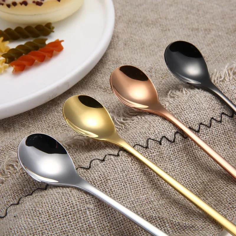 Plolished 304 Stainless Steel Long Handle Spoon Coffee Spoon Ice Cream Dessert Tea Stirring Spoon Kitchen Accessories Bar Tools