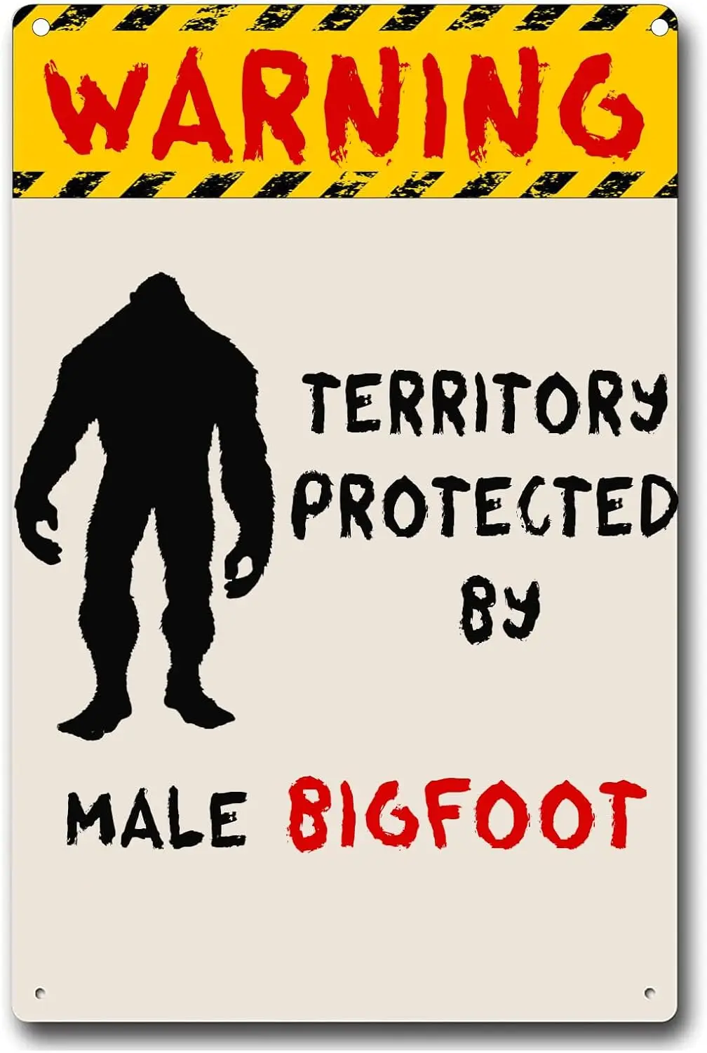 HQVLNAWX Warning Territory Protected By Male Bigfoot Metal Tin Sign,Funny Sasquatch Home Decor Metal Plate Tin Painting for Home