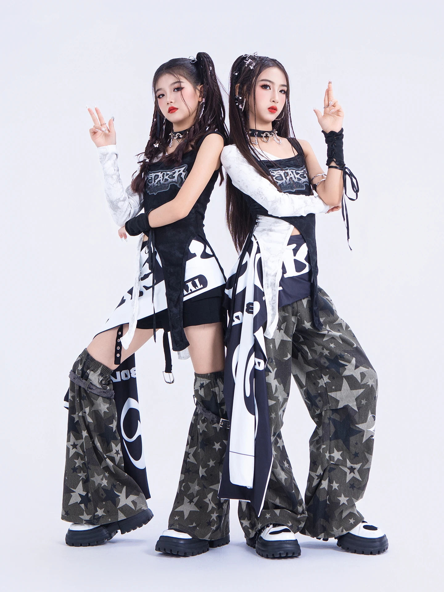 ملابس رقص الجاز للأطفال لعام 2025 ملابس Kpop للفتيات مجموعة ملابس الرقص في الشوارع سترة سوداء سراويل فضفاضة ملابس الهيب هوب الهذيان DQS21477 #2