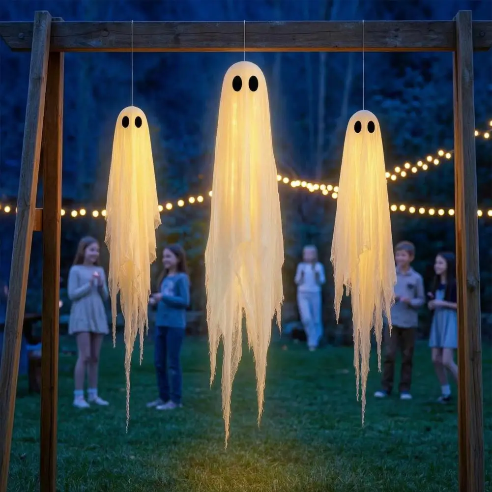 Hanging Halloween Ghost Decorations Spooky Party Atmosphere Props 3 Pcs Hanging Ghosts Double-layer Fabric Halloween Decorations
