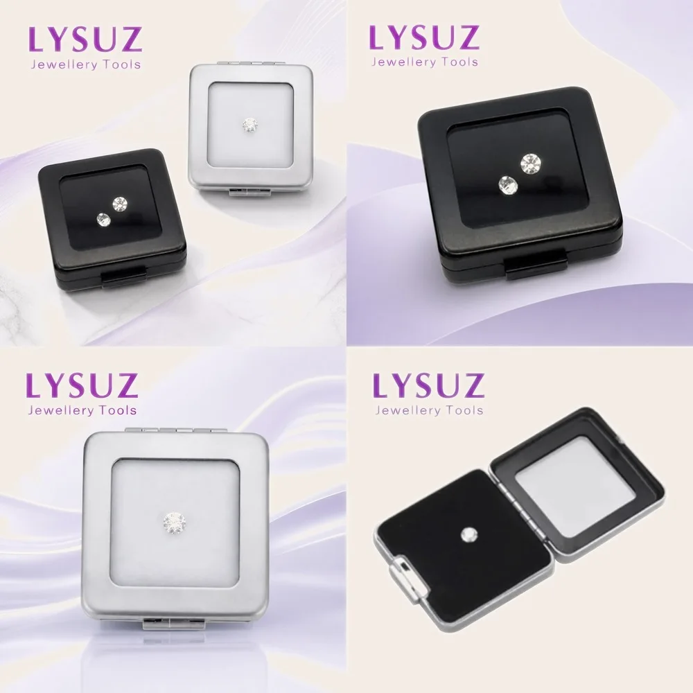 5Pcs Loose Diamond Gemstone Medium Box Silver Black Metal Packaging Display Jewelry Storage Case