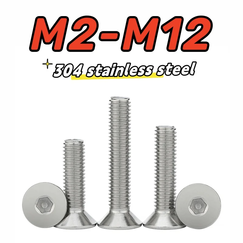 1-20pcs M2 M2.5 M3 M4 M5 M6 M8 M10 M12 304 Stainless Steel Black Countersunk Head Inner Hex Socket Screw Allen Bolt L=25-100mm