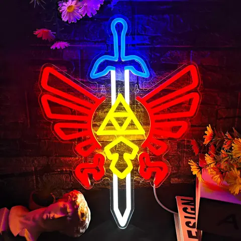 마스터 소드 네온 라이트 사인 전원 디 밍이 가능한 미학 네온 사인 벽 장식 게이머 룸 파티 숍 클럽 장식 생일 선물