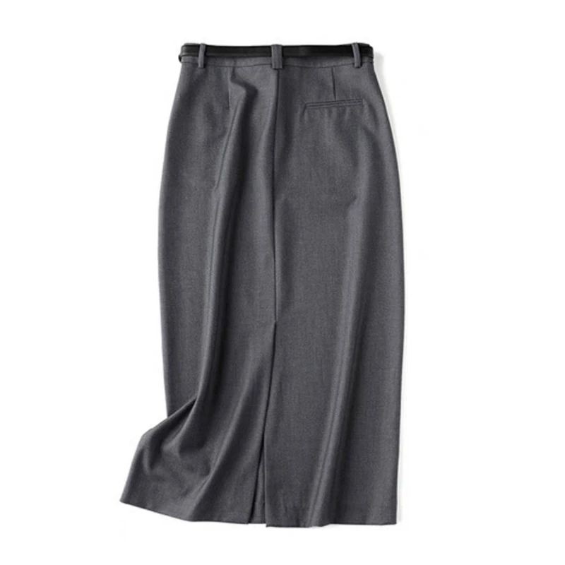 25 anos primavera/verão nicho feminino cintura alta emagrecimento comprimento médio linha A saia de lã dividida