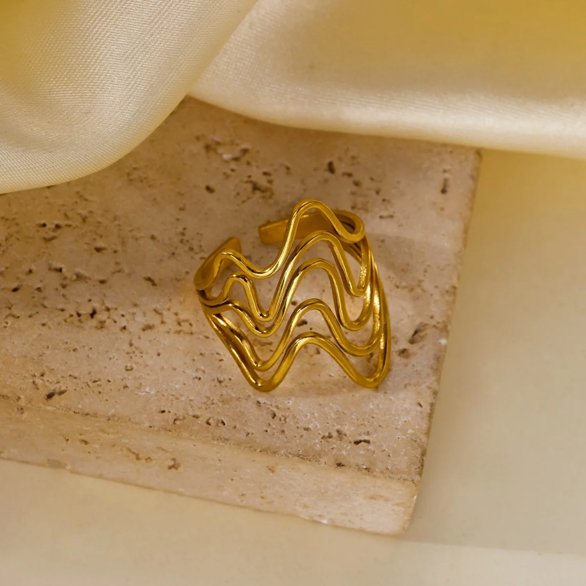 Edelstahlringe mit unregelmäßigen Wellen, Korallen, Seesternen und Blumen für Damen und Herren, Retro-Punk, florale Blätter, geometrische Linien, Boho-Schmuck – Detail 25