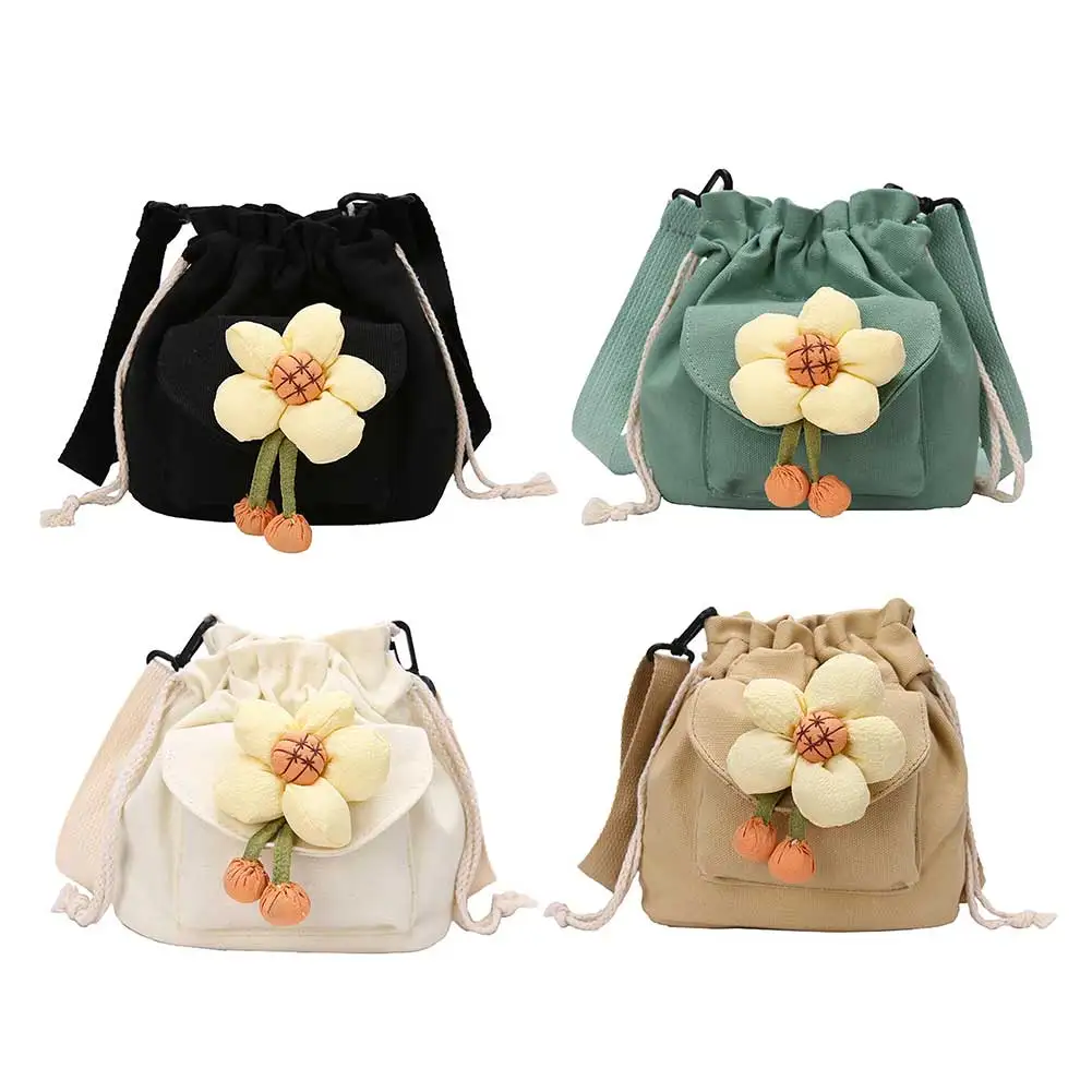 Bolso Hobo con cordón para mujer, bandolera con colgante de flores, de lona suave, de gran capacidad, para viajes, vacaciones, diario