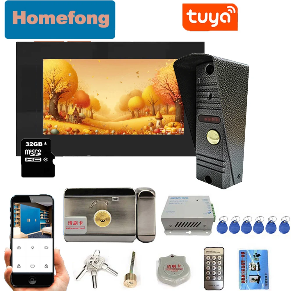Homefong Tuya Wifi Video Intercom 7 Inch Video Door Phone 1080p Doorbell with Camera Mobile App Unlock Talk Door Access Record