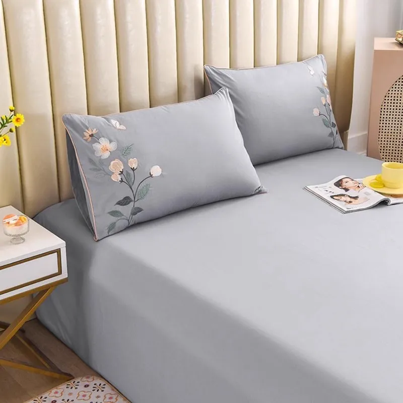 Pillowcase 100% Cotton Pillow Cover Protector Solid Color Embroidered Pillowslip Skin-friendly Cushion Cover 48x74cm Pillow Sham