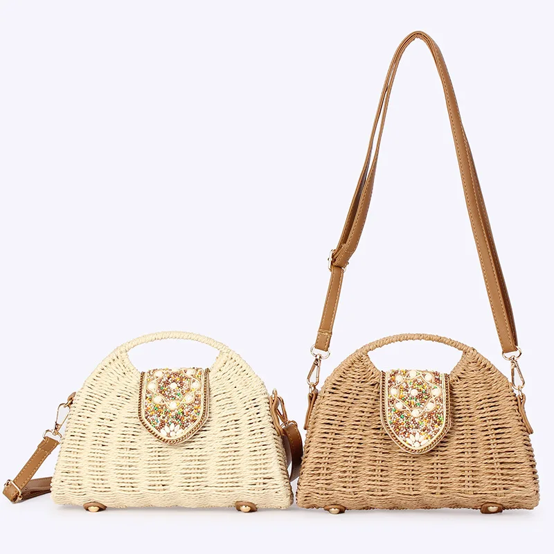 Summer Straw Woven Bag for Women Shoulder Bag Raffia Paper Rope Boho Beach Handbags Casual Messenger Crossbody Bag Female Purse view 2