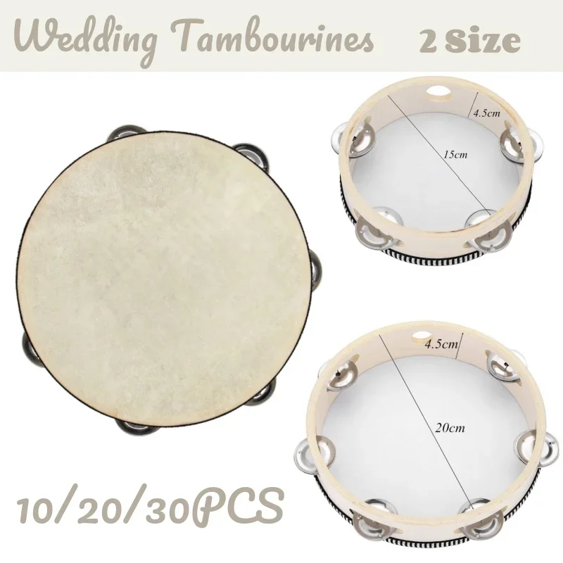 2-20PCS Wedding Tambourine Drum Noise Makers Hand Held Tambourine Single Row Metal Jingle Educational Gift Church Party 4-8Inch