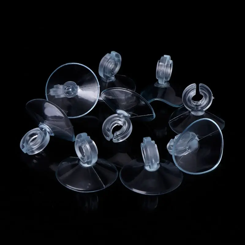 10-Pack Aquarium Suction Cups with Unremovable Clips 3cm Dia. Clear Soft Plastic Sucker for Fixing Fish for Tank Drop Shipping