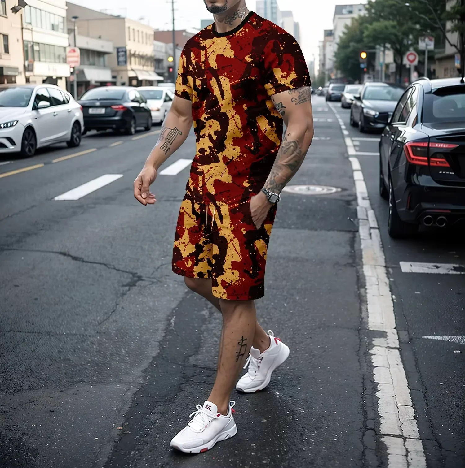 Men's T-shirt Shorts Set Camouflage 3D Printing Set Summer Casual Sports Trend Outdoor Set Men