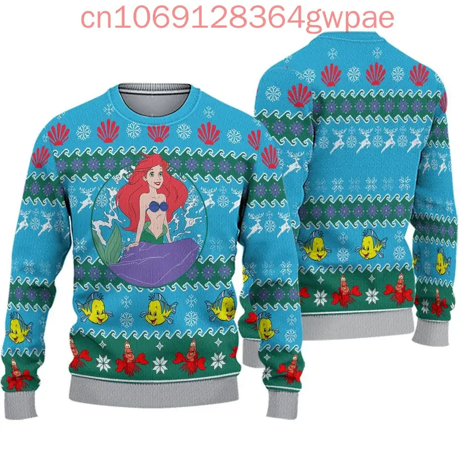 Disney The Little Mermaid Ariel Christmas Sweater Men And Women 3d Print Ugly Sweater Disney Casual Ugly Christmas Sweater